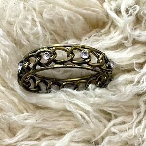 Antique Gold Tone Chain Link Bangle Bracelet Clear Rhinestone Embellished